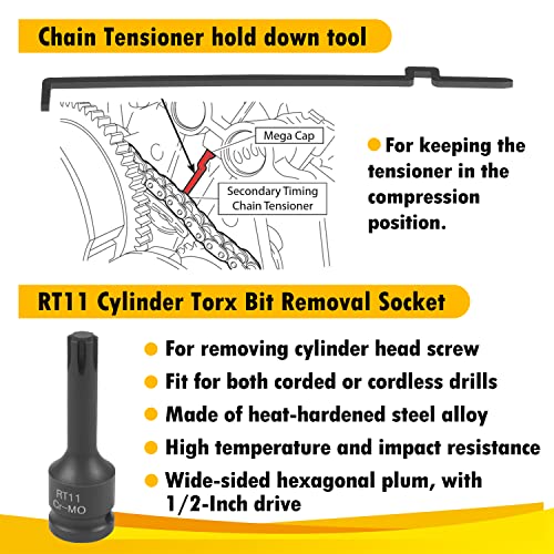 Bzumperyz 303-1248 303-1530 Camshaft Holding Tool Kit with Chain Tension Tool and RT11 Impact Torx Bit Socket Timing Chain Alignment Holder with Case for Ford Lincoln Mercury 4V Engines 3.5L 3.7L