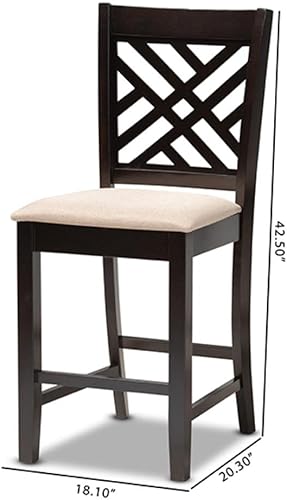 Miniatura 3 de Baxton Studio Caron - Juego de 2 sillas tapizadas de tela color arena moderna y contemporánea, color marrón expreso, altura de mostrador