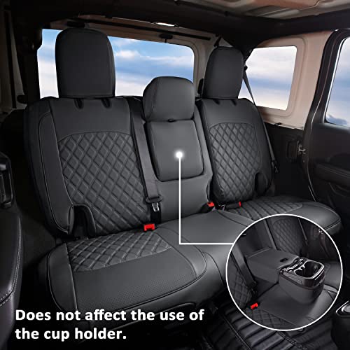 Image of GIANT PANDA Jeep Wrangler 4 Door JL 2018-2026 Full Set Car Seat Covers for Sahara Altitude Rubicon 392 Unlimited with Rear Cup Holder, Customized Faux Leather - (Black)