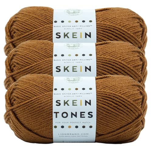 Image of Lion Brand Yarn Basic Stitch ( inchSkein Tones inch) Anti-Pilling Knitting Yarn, Yarn for Crocheting, 3-Pack, Truffle