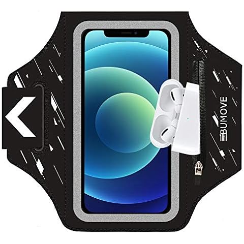 BUMOVE Armband for iPhone 16/15/14/13/12/11,iPhone 16 Pro/15 Pro/14 Pro/13 Pro/12 Pro/11 Pro with Headset Holder Gym Running Workouts Arm Band Case (Black) Cover