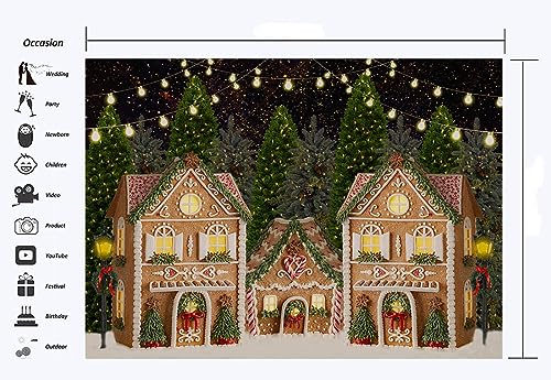 Haosphoto Gingerbread House Backdrop for Photography 7X5FT Merry Christmas Town Backdrops Pine Tree Heavy Snow Winter Wonderland Xmas Background for Happy New Year Photo Studio Props Vinyl HS1048 - Image 4