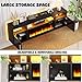 LEMBERI Floating Fireplace TV Stand 70'' Wall Mounted Shelf, LED Light Entertainment Center and Storage, Modern Wood Media TV Console with Highlight Cabinet for Living Room (Black)