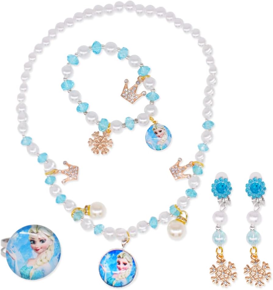 5PCS Princess Necklace Set, Princess Necklace Bracelet Earrings Decoration for Kids Birthday Party Performances Girls Birthday Gifts
