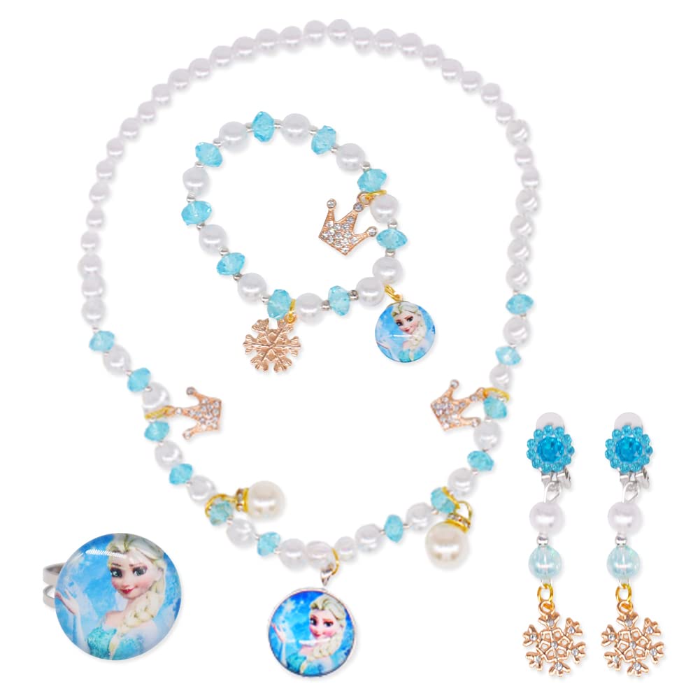 5PCS Princess Necklace Set, Princess Necklace Bracelet Earrings Decoration for Kids Birthday Party Performances Girls Birthday Gifts