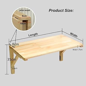 Folding Wall-Mounted Table Solid Wood Wall Table Dining Table Foldable Computer Desk Learning Table Wall-Mounted Folding Table Study Desk Size Optional (Size : 120 * 40cm)