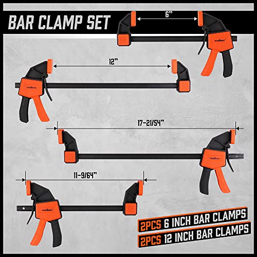 Image of HORUSDY 6-Pack Wood Clamps for Woodworking, 12 inch and 6 inch Bar Clamps, Wood Working Clamp Sets, Quick Clamps F Clamp with 150 LBS Load Limit (6-Pack)