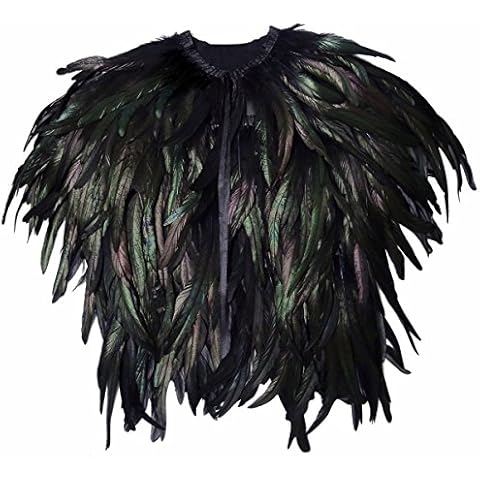 Huntfgold Gothic Steampunk Feather Shawl Vest Shoulder Cape, Black Cover