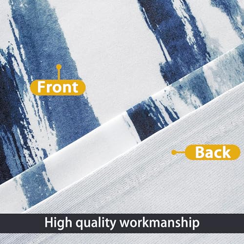 DriftAway Paint Brush Watercolor Lined Thermal Insulated Blackout Window Curtain Valance Rod Pocket Navy Blue White Ink Stripe Pattern 2 Layers 52 Inch by 18 Inch Plus 2 Inch Header 1 Pack
