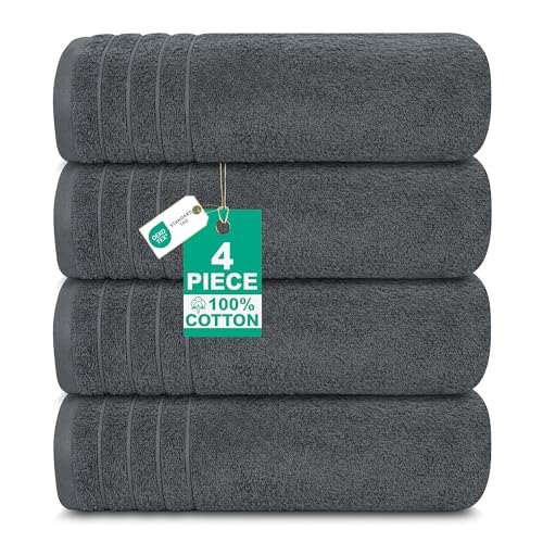 Casa De Rococo Extra Large Bath Towels Set of 4 (76x152 cm) - 100% Cotton, Super Soft & Lightweight Towel, Quick Dry & Highly Absorbent Hotel Quality Bathroom Bale Towels - 450 GSM | Dark Grey