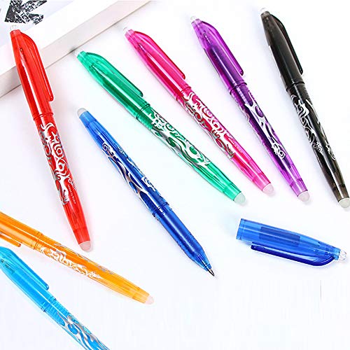 DxJ Erasable Gel Pens - Heat Erase Pens for Fabric, 8 Pack Assorted Color Inks, 0.5mm Fine Point Refillable Rollerball Pens