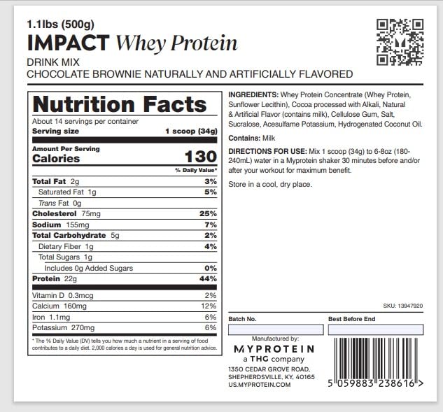 Image of Myprotein Impact Whey Protein Powder, 1.1 Lbs (Servings) Chocolate Milkshake, 22g Protein & 5g BCAA Per Serving, Protein Shake for Superior Performance, Muscle Strength & Recovery, Gluten Free