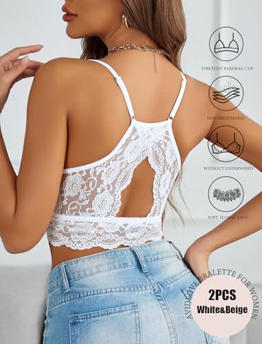Image of Avidlove 2Pcs Lace Camisoles for Women High Neck Bralettes Racerback Adjustable Crop Top Lingerie