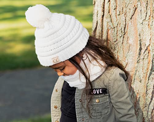 Image of Funky Junque Kids Winter Fleece Lined Neck Warmer Ribbed Knit Pom Pom Winter Beanie Bundle Cold Weather Gaiter Toddler