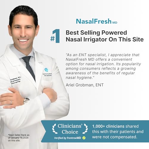Image of NASALFRESH MD - Dual Powered Nasal Irrigation System Nasal Rinse and Wash - Sinus Decongestant Relief System w / 30 Saline Packets - Rechargeable - Multi-User, 2 Sets of Nose Pillows - Snoring Remedy