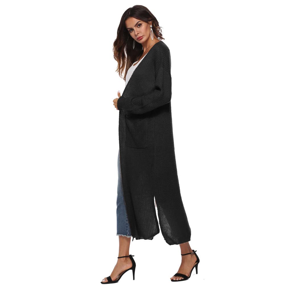 Cárdigans de Mujer Cárdigans de Punto para Mujer Abrigos Suéteres Largos Negros Lisos Cárdigan de Manga Larga con Frente Abierto Cárdigan de Punto Suave para Primavera Chaqueta para Uso Diario