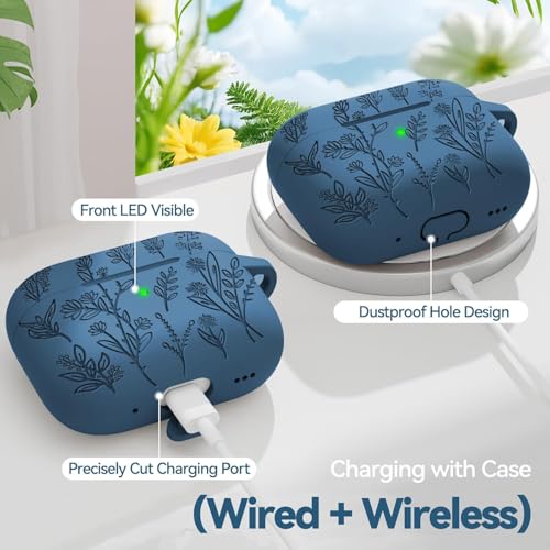 Image of Ekoonpft for Airpods Pro 3 Case, Flower Engraved Cases for Apple AirPods Pro 3rd Generation 2025, Soft Silicone Cover for Men Women Girly with Cleaning Kit & Keychain, Anti-Scratch, Shockproof
