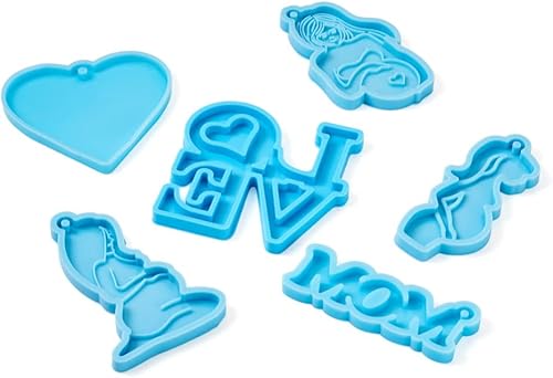 Miniatura 2 de Cheriswelry 6 moldes de silicona para mujeres embarazadas, moldes de resina con forma de corazón de 2.756-3.150 in para bricolaje, colgante de