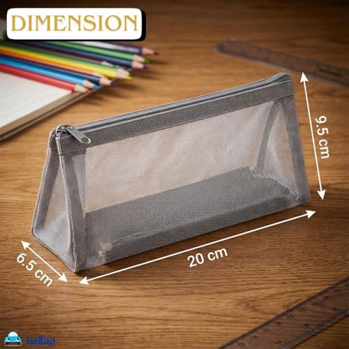 Image of FunBlast Mesh Pencil Case with Smooth Zipper, Single Layer Multi-Purpose Stationary & Pen Pouch for Boys & Girls, Transparent Stationary Bag, Organizer Pouch for Student (Grey-C)