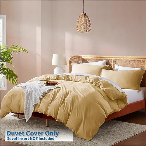 Nestl Camel Gold California King Duvet Cover Sets - Soft Double Brushed Cal King Duvet Cover, 3 Piece, with Button Closure, 1 Duvet Cover 104x98 inches and 2 Pillow Shams