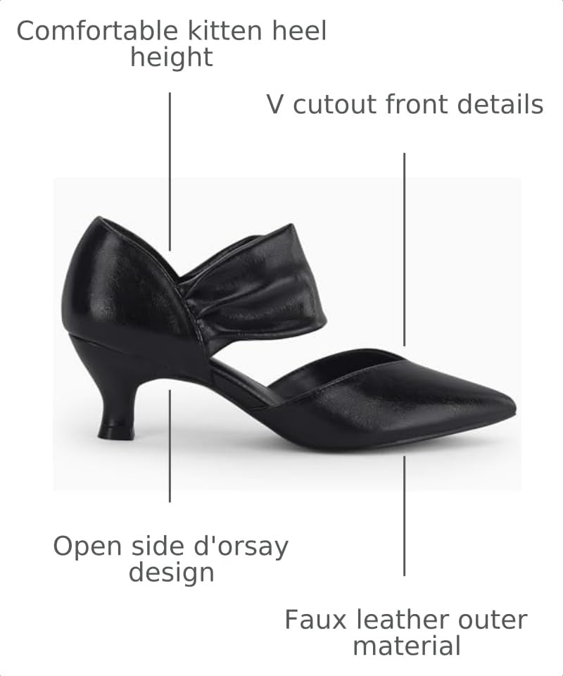 Image of Coutgo Womens Low Kitten Heel Dress Shoes Pointed Toe Slip on Ankle Strap Cutout Elegant Party Wedding Pumps