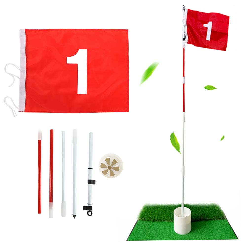 Ejoyous - Juego de banderas de agujero de golf (5 banderas de portátiles con bandera roja banderín y putting Cup mástil de bandera verde extraíble