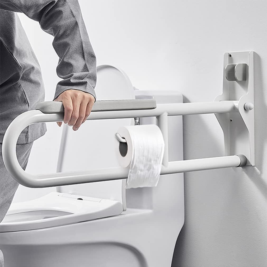 Barra de sujeción Asidero de pared seguro WC plegable Asidero de sujeción plegable antideslizante Ayuda de pie de seguridad con portarrollos de papel higiénico para mujeres embarazadas personas mayore