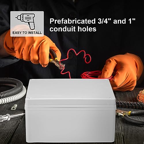 Image of Kanayu Conduit Box Electrical 8'' x 8'' x 4'' Junction Box Plastic Dustproof Waterproof IP65 Gray White Protect Conduits and Fittings Universal Electrical Project Enclosure for Outdoor