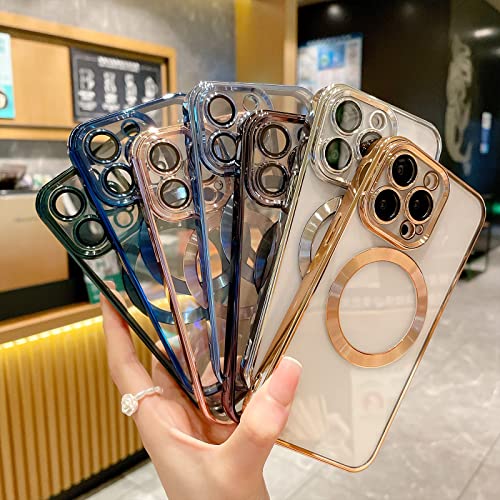 Aowner Magnetic Clear Case For Iphone 11 Pro Case With Camera Lens Protector, Compatible With Magsafe, Non-Yellowing Slim Fit Shockproof Shining For Women Girls Protective Phone Cover,5.8 Inch,Gold #TOP7