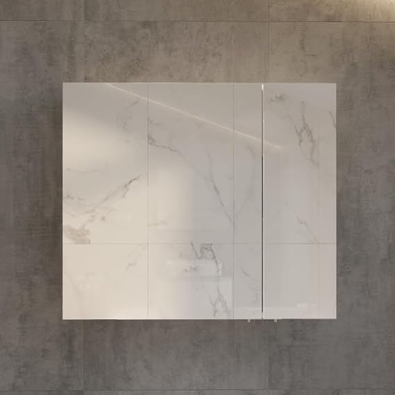 VitrA Shift T20 Mirrored Bathroom Cabinet 81006, 80 cm, Right Lid, Bright White