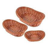 LIGIGWASH 3 piezas Cestas de Almacenamiento Tejidas Mano de Plástico Resistente Cesta Oval para Frutas Pan y Snacks Apilables para Cocina y Comedor Grande Mediano y