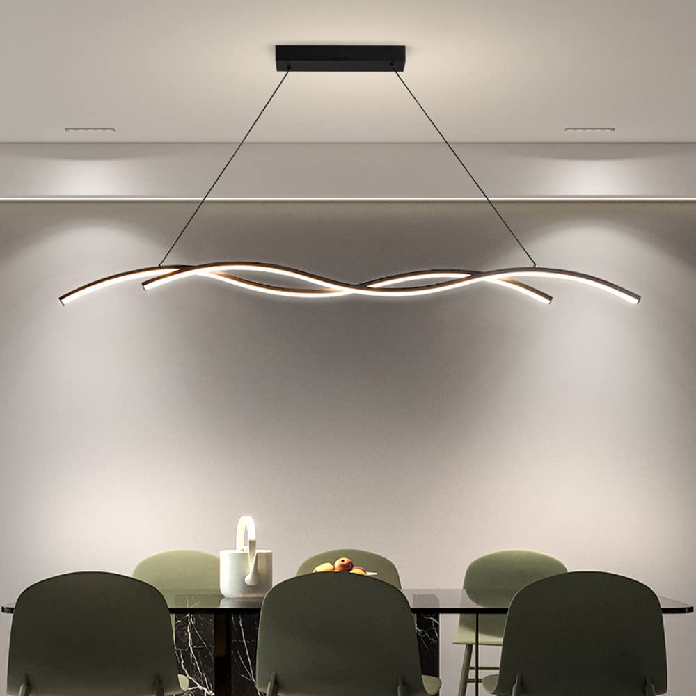 Fazrpip A Led Modern Wave Pendant Light, Minimalism Linear Chandeliers Ceiling Mount Lighting Fixture For Kitchen Island, Dining Room, Living Room Large Suspension Chandelier