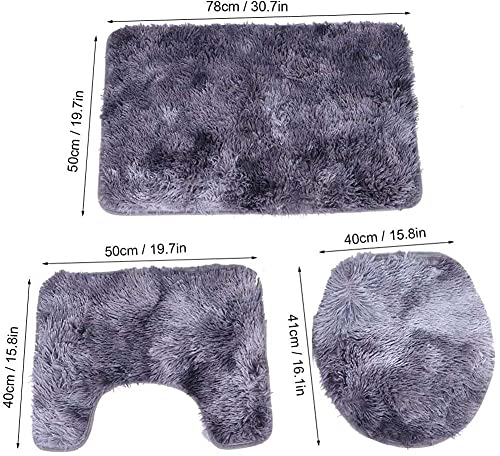 ARLTTH 3er Set Batik Badematten Set Aus Weichem Plüsch, rutschfest, Saugfähig, Badezimmerteppich, U-förmiger Konturteppich Und Toilettendeckelbezug, Waschbar (Grau) – Bild 8