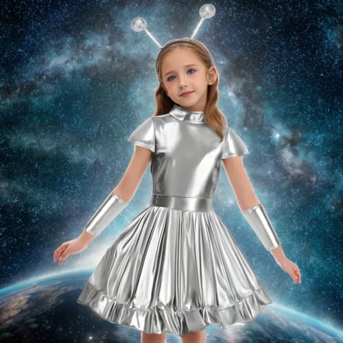 Disfraz Alienígena plateado para niñas Halloween miniatura 6