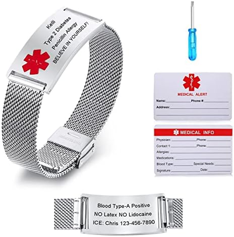 VNOX Medical Alert Bracelet for Women Medical Alert Bracelet for Men Personalized Customizable Epilepsy Type 1/2 Diabets Bracelets