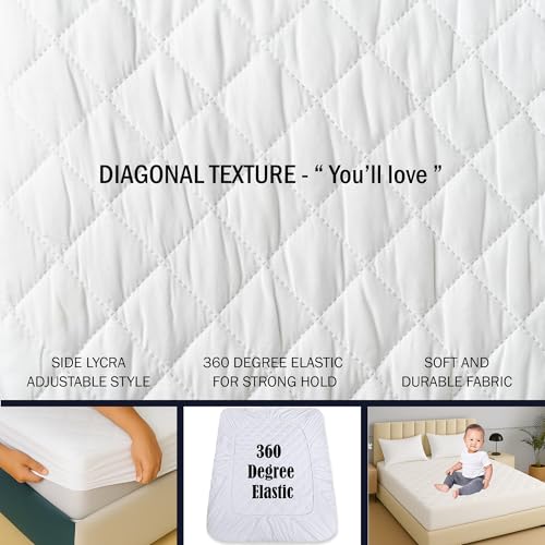 Image of TAG 24 Waterproof Cotton Quilted Mattress Protector Twin Size Bed Breathable Hypoallergenic Noiseless Ultra Soft Fitted Cover 72x72 inch (72x72 inch | 6x6 ft, White)