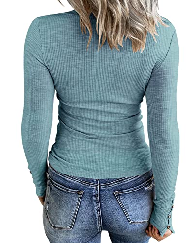 Image of KINLONSAIR Women Long Sleeve Henley Shirts Scoop Neck T-shirt Basic Tops