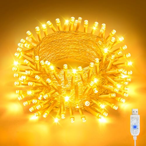 Etopgo USB Fairy Lights 10M100LED Christmas Warm White String Lights 8 Modes Indoor Outdoor USB Christmas Lights for Xmas Bedroom Garden Party Room Decorations