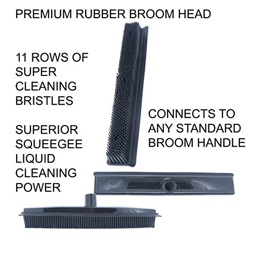 DIRECTV Premium Heavy Duty Rubber Broom Head- Indoor Outdoor Pet Hair Removal Carpets Rugs Squeegee Tile Vinyl Floors- 12'