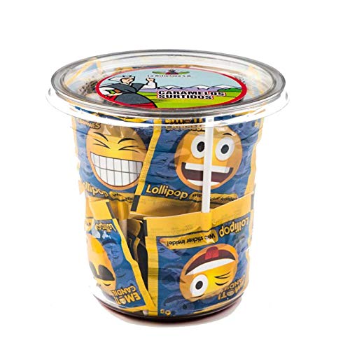 Bote Piruletas Emoticandies La Asturiana - Pequeño bote con 35 piruletas (210gr), con pegatinas de emoticonos en el interior, sin gluten
