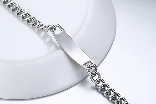 Miniatura 4 de DIB Grabado Grabado de Acero Inoxidable de Alerta Médica Pulsera de Identificación Mujeres Hombres Plata Cadena de Enlace de Pulsera 7.5 in  8.5 in