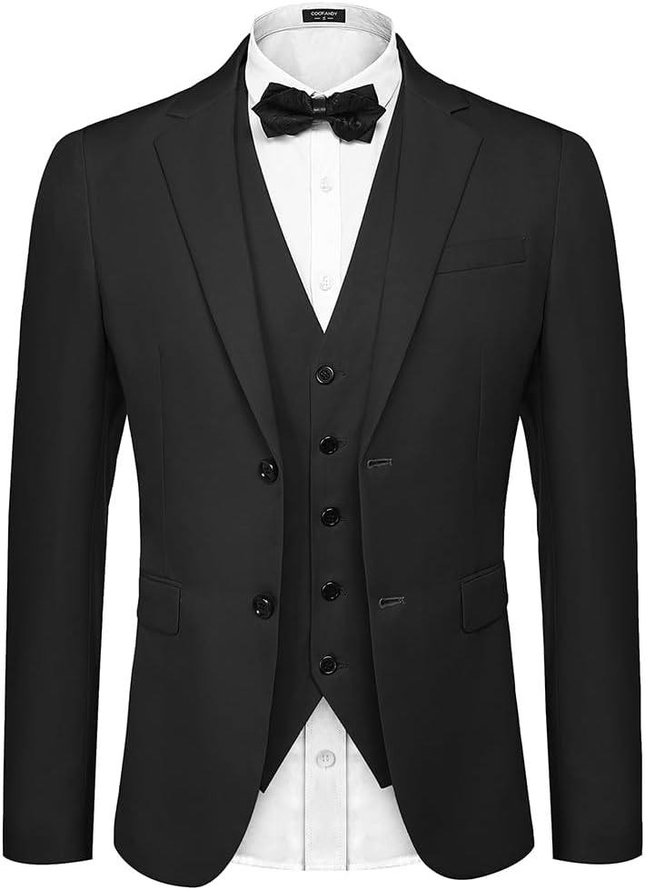 COOFANDY Men's Suit Jacket and Vest Set Slim Fit 2 Pieces Suits Two Button Blazer Jacket Formal Business Dress Vest