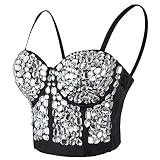 ELLACCI Women's Sexy Rhinestone Punk Bustier Crop Top Push Up Corset Bra White Large