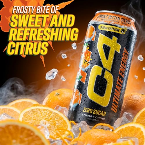 Image of C4 Ultimate Energy Drink, 300mg Caffeine, Zero Sugar, High-Performance Energy for Pre-Workout, Endurance, and Focus, Frost Bitten Citrus, 16oz (Pack of 12)