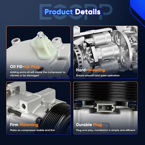 Image of ECCPP AC Compressor Direct Fit for Ford Thunderbird V6 3.8L 1989-1995 | Fit for Ford for F-250 for F-350 for F-450 for F-550 Super Duty 7.3L 1999-2003 AC Compressor with Clutch Rapid Cooling