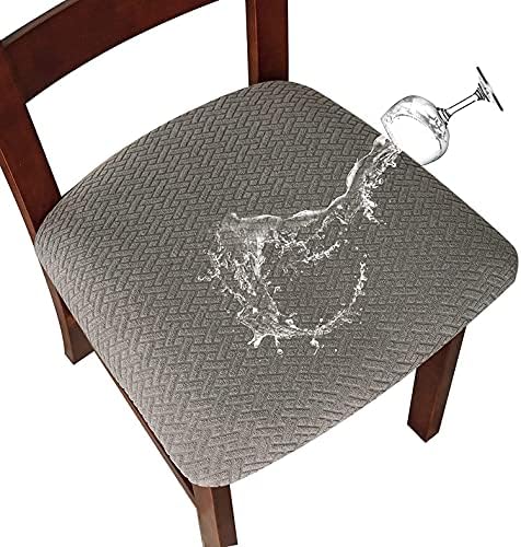 LANSHENG Stretch Chair Seat Covers for Dining Room, Removable Washable Jacquard Dining Chair Seat Slipcovers Kitchen Chair Protector with Buckle, Set of 6, Beige