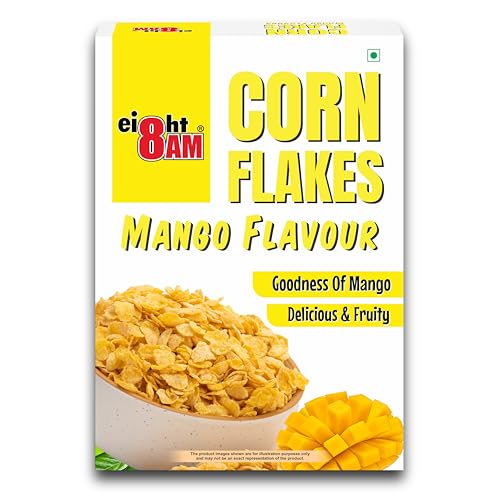 Image of 8AM Corn Flakes Mango 300 Gram, Golden Corns & Mango, No Cholesterol, Trans Fat, Artificial Additives, Iron & Calcium, Crunchy & Nutritious Whole Grain Breakfast Cereal