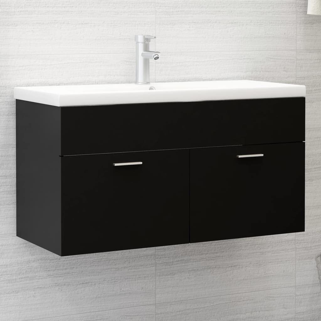 SKM Mueble con Lavabo Madera de ingeniería Negro,Mobiliario,Conjuntos de Muebles,Muebles de baño,Negro,37.45 kg,3071289
