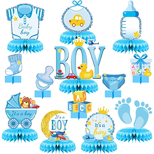 13 Pcs Centerpieces for Tables boy Honeycomb Centerpieces Baby Shower Decorations?It's a boy party supplies?Gender Reveal boy Baby Shower Centerpiece for Baby boys Party Birthday Tables Decorations