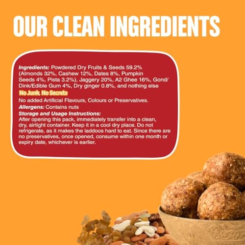 Image of Early Foods Pack of 2: A2 Ghee Gond Laddu, Dry Fruit Laddu Home made | Sugar Free Laddus | Dink Laddoo | Gond Ke Laddu with Jaggery | Dry Fruits Laddu with Jaggery | Desi Ghee postpartum ladoo